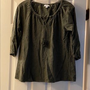 J. Jill Dark Olive Green Eyelet Blouse